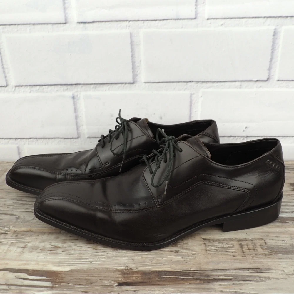 Ecco mens sz 44 black lace-up dress shoe